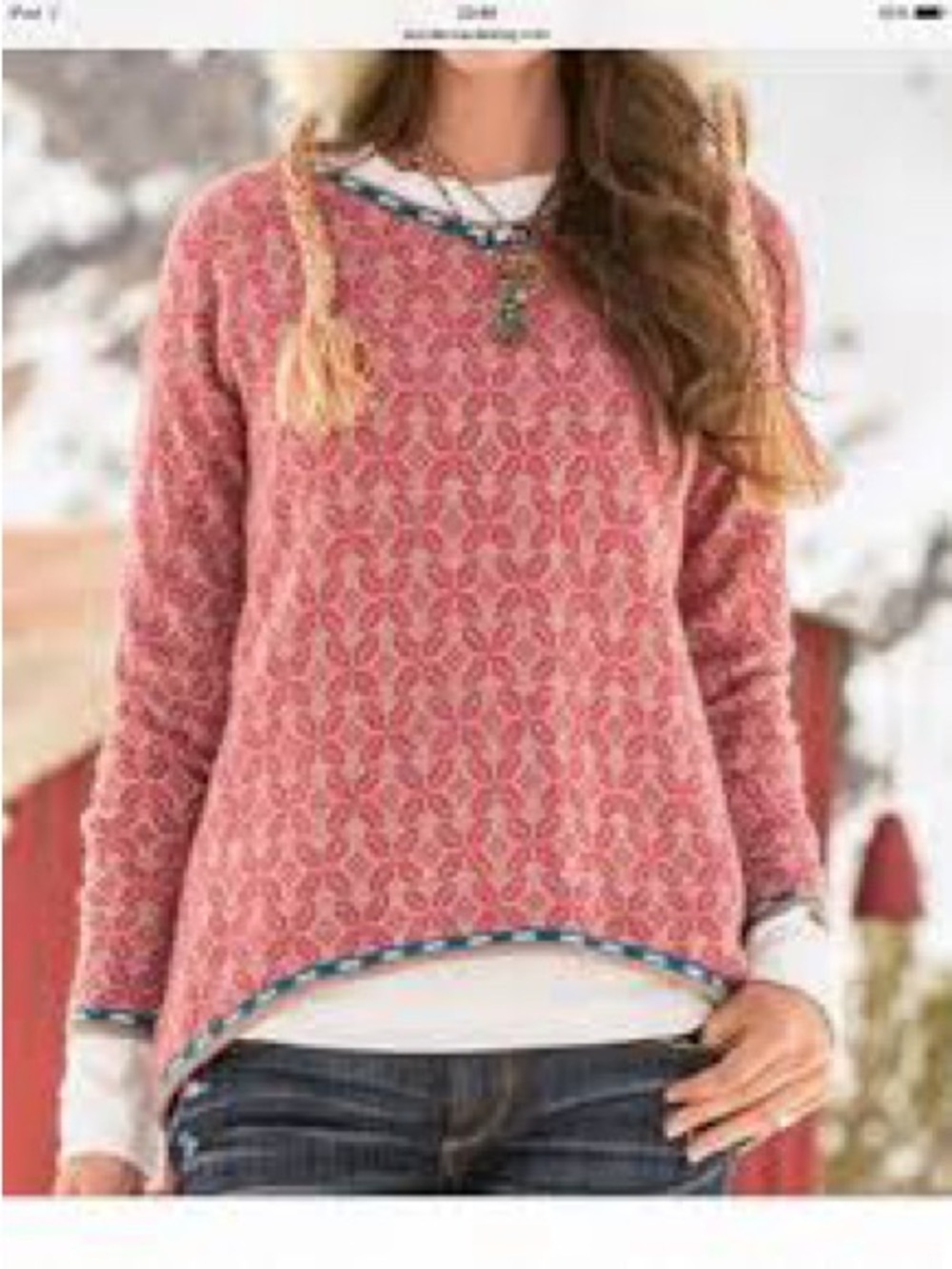 Sundance Rose-Pink Patterned Crewneck Sweater
